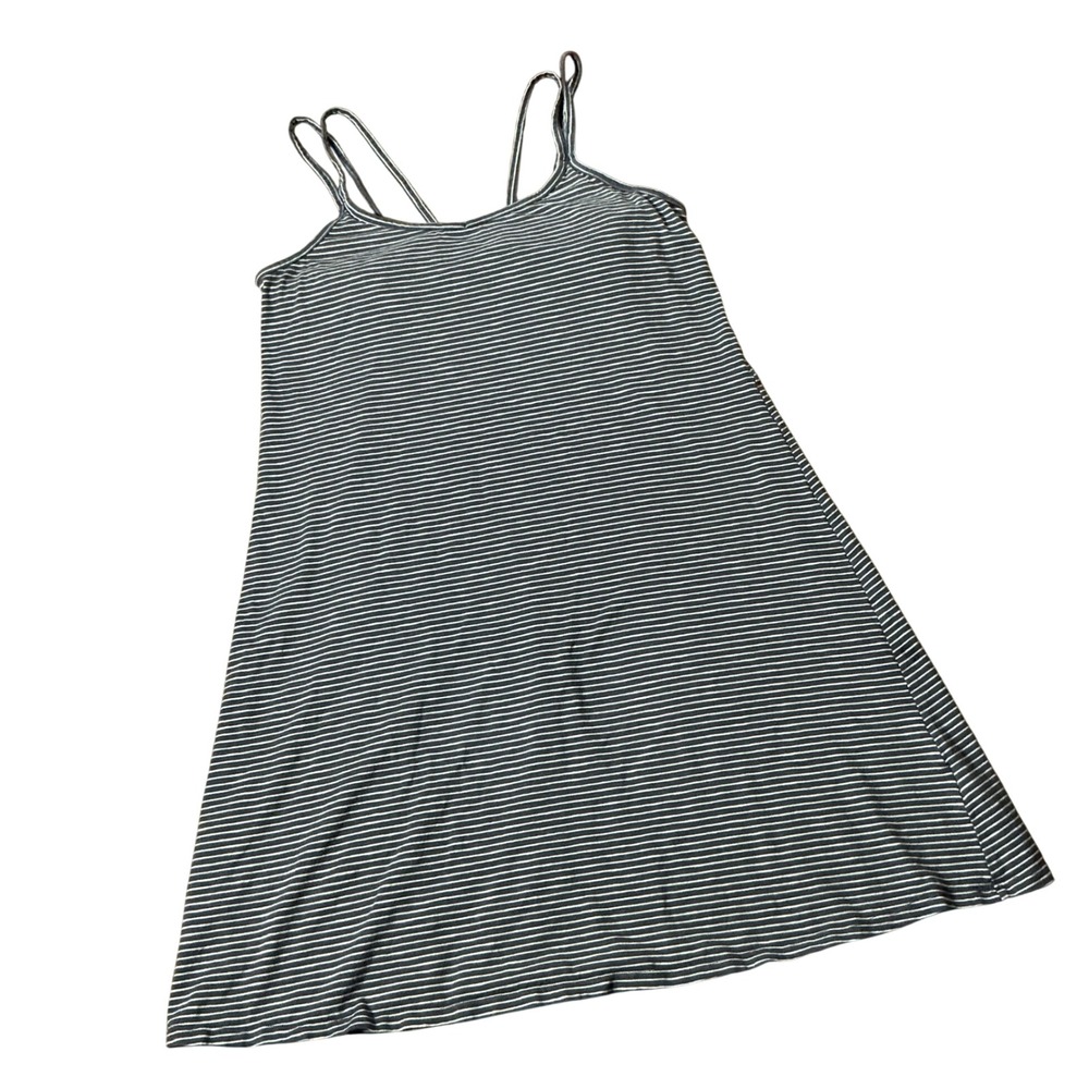 Toad&Co Capellini Mini Dress Womens Small Grey Striped Strappy Back Shelf Bra